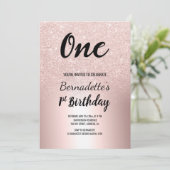 バラ金ゴールドグリッターグラデーション金属第1の誕生日 招待状 (スタンド正面)