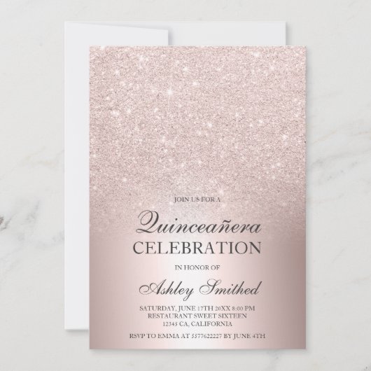 バラ金ゴールドグリッターグラデーション金属箔キンセアニラ 招待状 (正面)