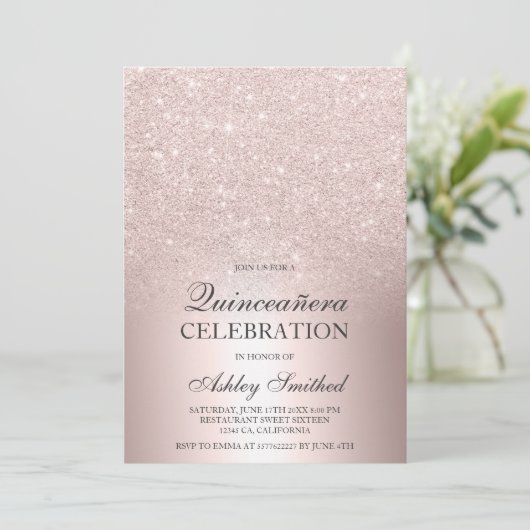 バラ金ゴールドグリッターグラデーション金属箔キンセアニラ 招待状 (スタンド正面)