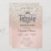 バラ金ゴールドグリッターグラデーション《写真》ぼけ味、ティアラ21誕生日 招待状 (正面/裏面)