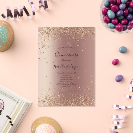 バラ金ゴールドグリッターグラムきらきら光るキンセアニェラ誕生日 アクリル招待状 (インサイチュ (お祝い))