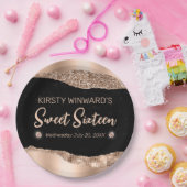 バラ金ゴールドグリッターグラムエッジ&ダイアモンズスウィート16 ペーパープレート (パーティー)