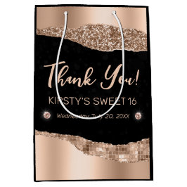 バラ金ゴールドグリッターグラムエッジ&ダイアモンズスウィート16 ミディアムペーパーバッグ