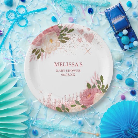 バラ金ゴールドグリッターグラムカスタム ペーパープレート (パーティー)