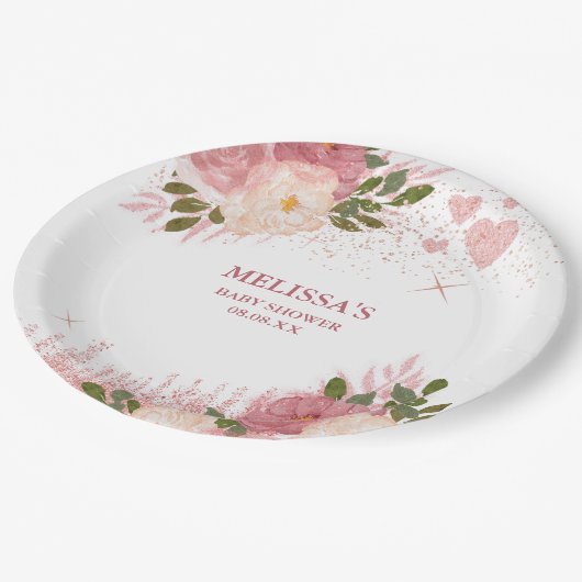 バラ金ゴールドグリッターグラムカスタム ペーパープレート (アングル)