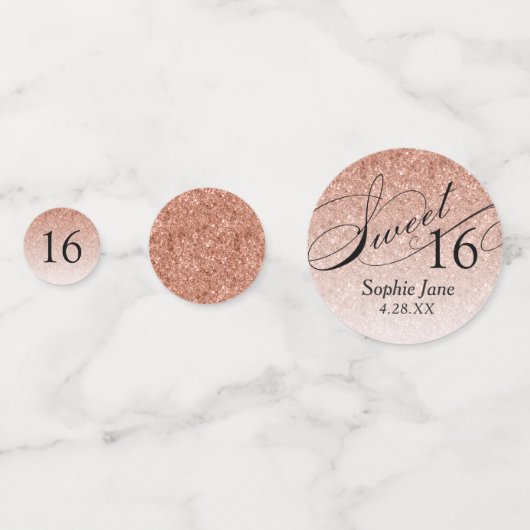 バラ金ゴールドグリッターグラムパーソナライズされたスウィート16 コンフェッティ (正面)