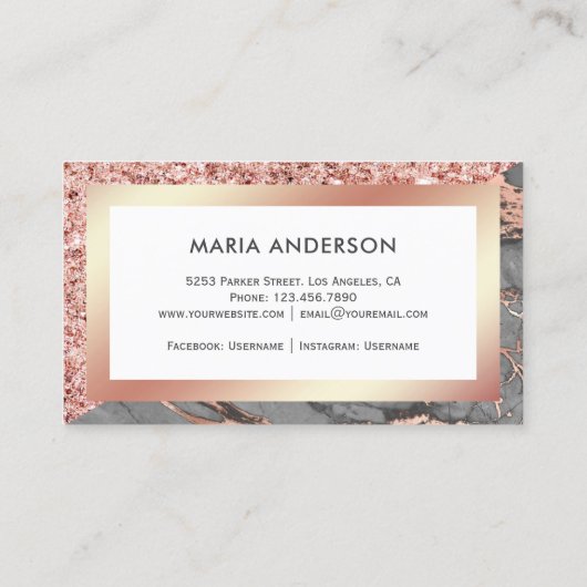 バラ金ゴールドグリッターグレイ大理石メイクアップアーティスト 名刺 (裏面)