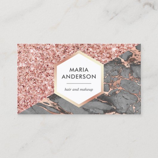 バラ金ゴールドグリッターグレイ大理石メイクアップアーティスト 名刺 (正面)