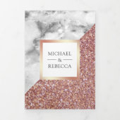 バラ金ゴールドグリッターグレーマーブルフォト結婚ズ 三つ折り招待状 (カバー)