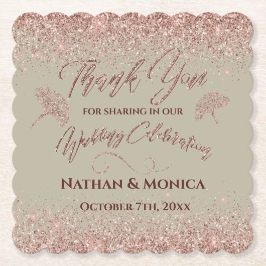 バラ金ゴールドグリッターグンコ葉オングレーミスト ペーパーコースター (正面)