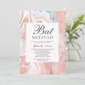 バラ金ゴールドグリッターコーラルピンク大理石バルミツワー 招待状 (スタンド正面)