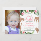 バラ金ゴールドグリッターサファリフォトツーワイルド誕生日 招待状 (正面)