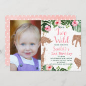 バラ金ゴールドグリッターサファリフォトツーワイルド誕生日 招待状 (正面/裏面)