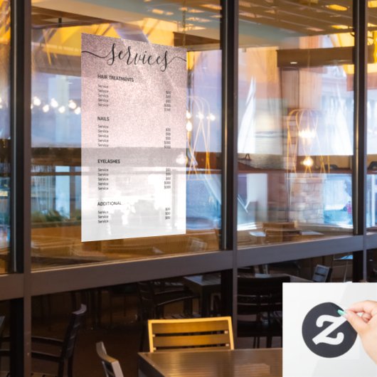 バラ金ゴールドグリッターサロン価格表サービス・メニュー ウィンドウサイン (レストラン窓)