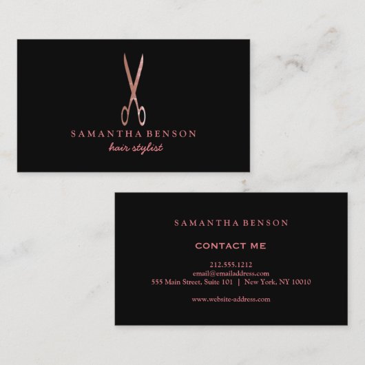 バラ金ゴールドグリッターシザー美しいサロン 名刺 (正面/裏面)