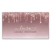 バラ金ゴールドグリッターシックスクリプトとモノグラムブシン マグネット名刺 (正面)