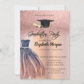 バラ金ゴールドグリッターシックドレスグラードキャップ卒業 招待状 (正面)