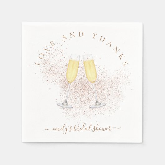 バラ金ゴールドグリッターシャンパンブライダルシャワー スタンダードカクテルナプキン (正面)
