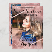 バラ金ゴールドグリッターシークインズコーナーズフォトスイート16 招待状 (正面/裏面)