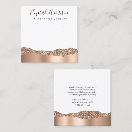バラ金ゴールドグリッタージュエリー表示 スクエア名刺 (正面/裏面)