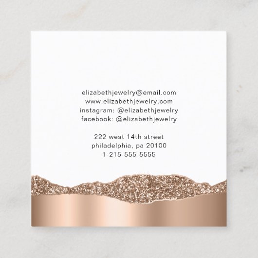 バラ金ゴールドグリッタージュエリー表示 スクエア名刺 (裏面)