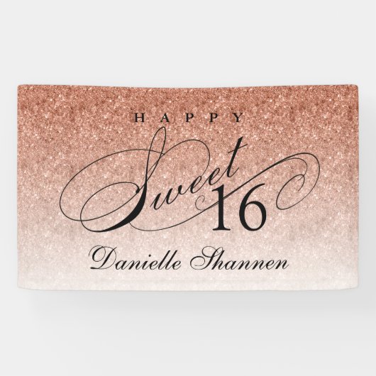 バラ金ゴールドグリッタースウィート16パーソナライズされたパーティー 横断幕 (横)