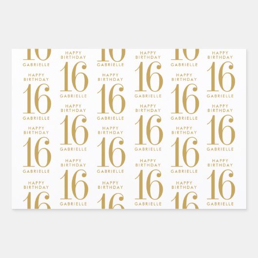 バラ金ゴールドグリッタースウィート16パーソナライズされたピンク ラッピングペーパーシート (正面)