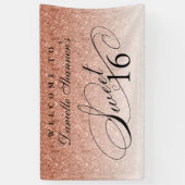 バラ金ゴールドグリッタースウィート16パーソナライズされた歓迎 横断幕 (縦)