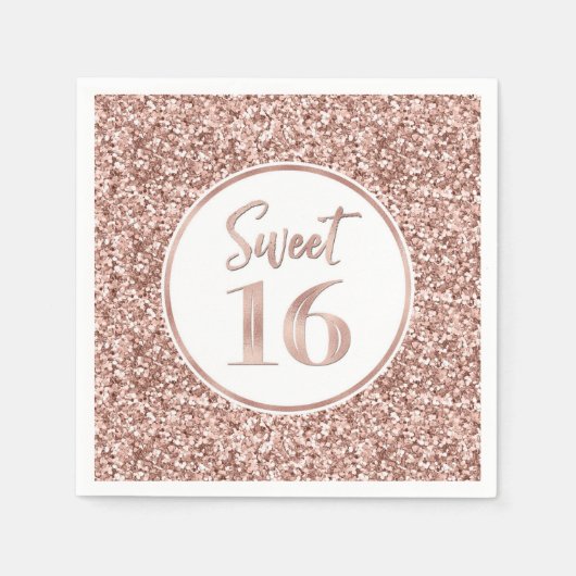 バラ金ゴールドグリッタースウィート16誕生日 スタンダードカクテルナプキン (正面)