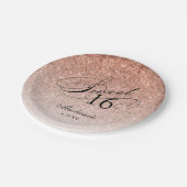 バラ金ゴールドグリッタースウィート16 パーソナライズされた ペーパープレート (アングル)