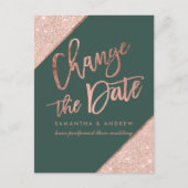 バラ金ゴールドグリッタースクリプトの緑の日付の変更 案内ポストカード (正面)