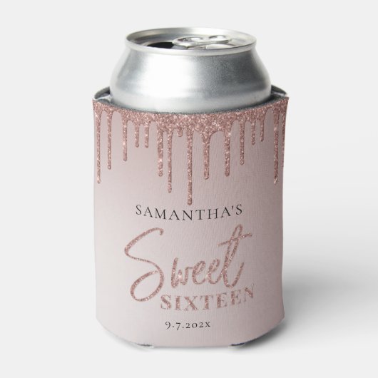 バラ金ゴールドグリッタースクリプトスウィート16誕生日パーティー 缶クーラー (缶正面)