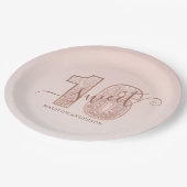 バラ金ゴールドグリッタースクリプトスウィート16誕生日 ペーパープレート (アングル)