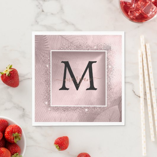 バラ金ゴールドグリッタースクリプトモノグラム スタンダードランチョンナプキン (インサイチュ)