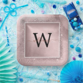 バラ金ゴールドグリッタースクリプトモノグラム ペーパープレート (パーティー)