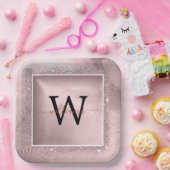 バラ金ゴールドグリッタースクリプトモノグラム ペーパープレート (パーティー)