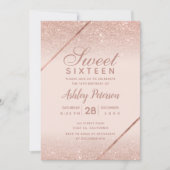 バラ金ゴールドグリッタースクリプト写真赤面ピンクスイート16 招待状 (正面)