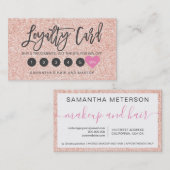 バラ金ゴールドグリッタースクリプト化粧ヘアピンクハート ロイヤリティカード (正面/裏面)