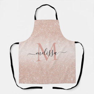 バラ金ゴールドグリッタースクリプト名モノグラム エプロン