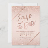バラ金ゴールドグリッタースクリプト赤面pink save the date セーブザデート (正面)