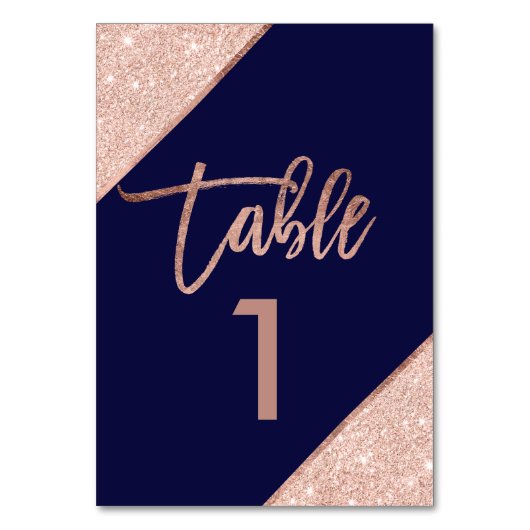 バラ金ゴールドグリッタースクリプトnavy blue table number テーブルナンバー (正面)