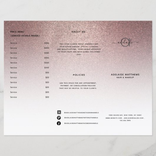 バラ金ゴールドグリッタースタイリスト価格表サービスメニュー (正面)