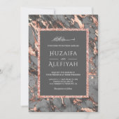 バラ金ゴールドグリッタースチールグレーマーブルムスリム結婚ズ 招待状 (正面)