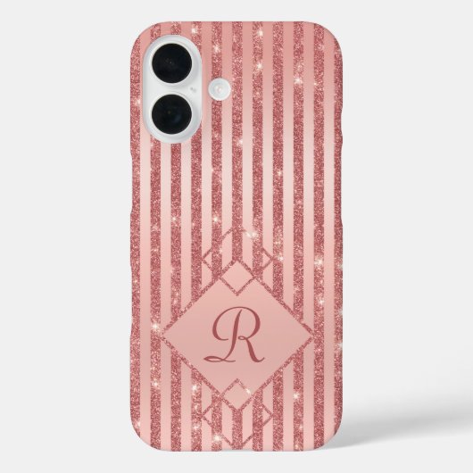 バラ金ゴールドグリッターストライプズグラムモノグラムシック Case-Mate iPhoneケース (裏面)
