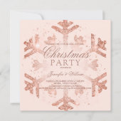 バラ金ゴールドグリッタースノーフレーククリスマスホリデーパーティー 招待状 (正面)