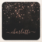 バラ金ゴールドグリッタースパークリーエレガントグラマラス文字 スクエアペーパーコースター (正面)