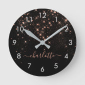 バラ金ゴールドグリッタースパークリーエレガントグラマラス文字 ラウンド壁時計 (正面)