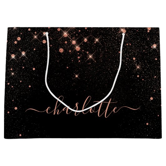 バラ金ゴールドグリッタースパークリーエレガントグラマラス文字 ラージペーパーバッグ (正面)