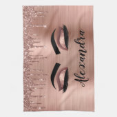 バラ金ゴールドグリッタースパークルまつげモノグラム名 キッチンタオル (縦)