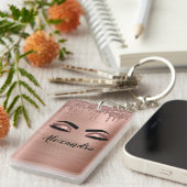 バラ金ゴールドグリッタースパークルまつげモノグラム名 キーホルダー (正面右)